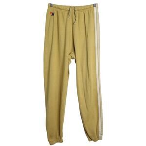 AVIATOR NATION Stripe Sweatpants Jogger Honey Mustard Pull On Women's M